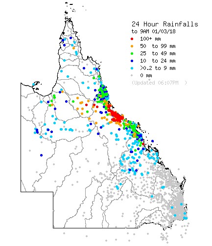 24 hour rainfall totals Queensland