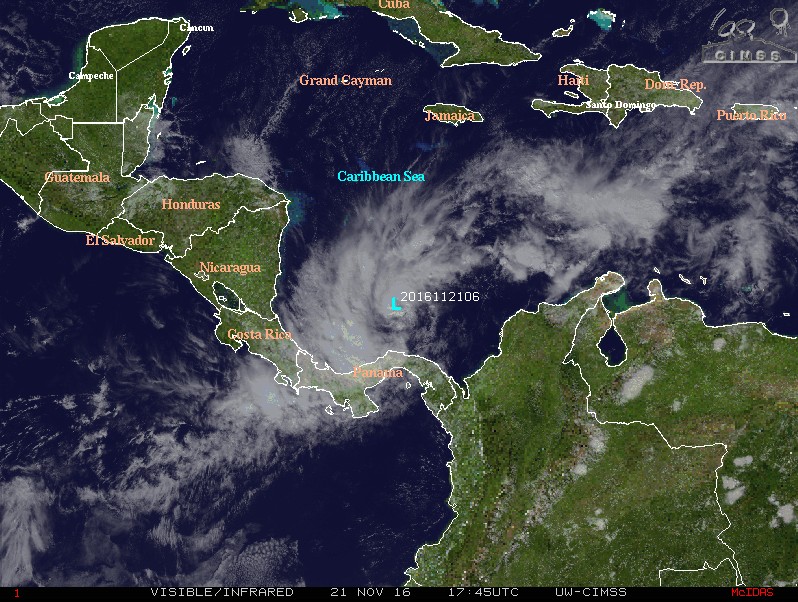 Tropical Depression 16 - Tropical Storm Otto at 17:45 UTC on November 21, 2016
