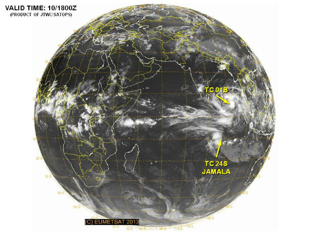 Indian ocean tropical disturbances on May 11, 2013 (Credit: JTWC/SATOPS)