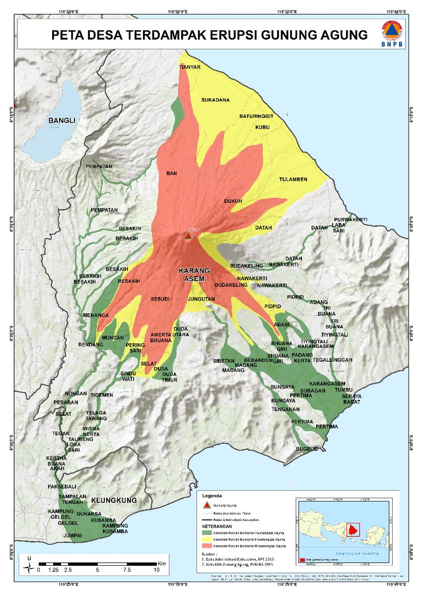 Agung volcano hazard map