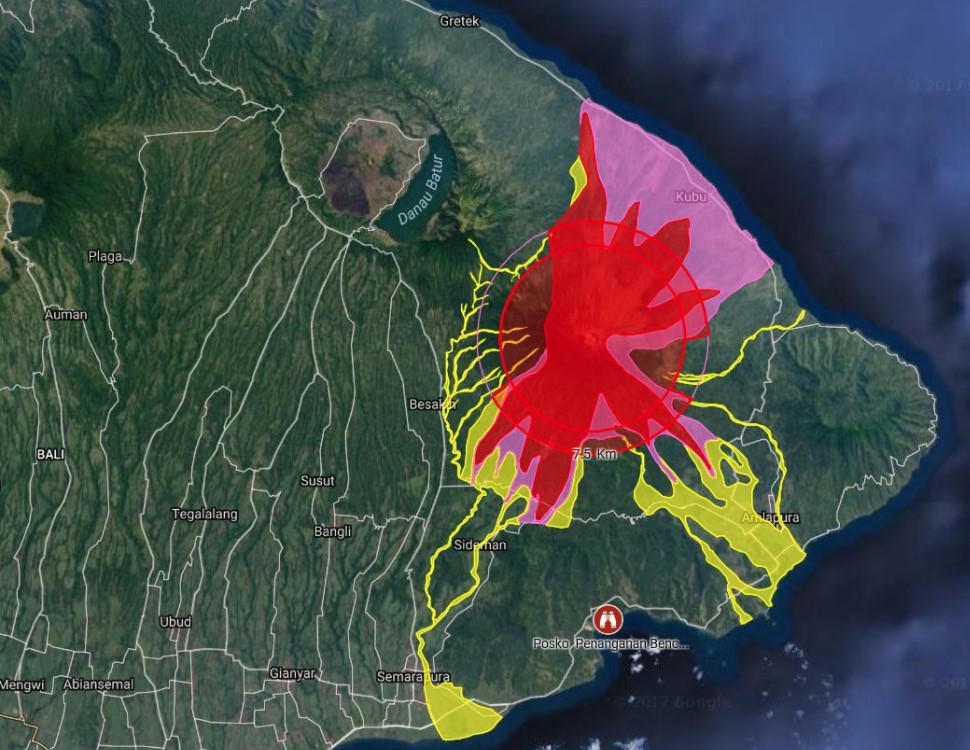 Agung volcano, Bali - Hazard zones