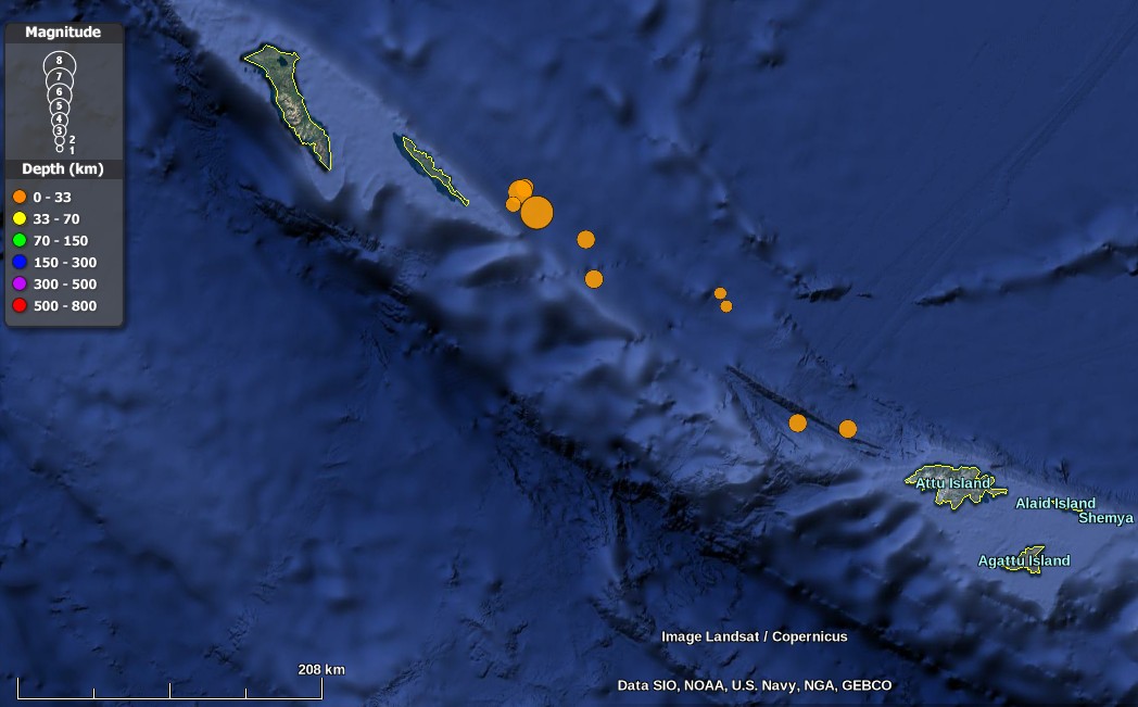 Aleutian Trench earthquakes July 17 and 18, 2017