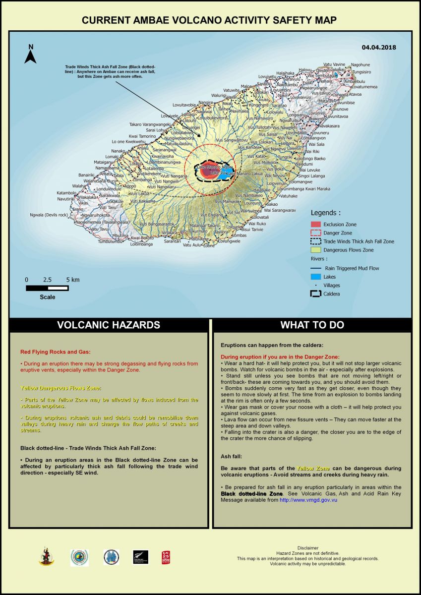 Ambae volcano safety map April 2018