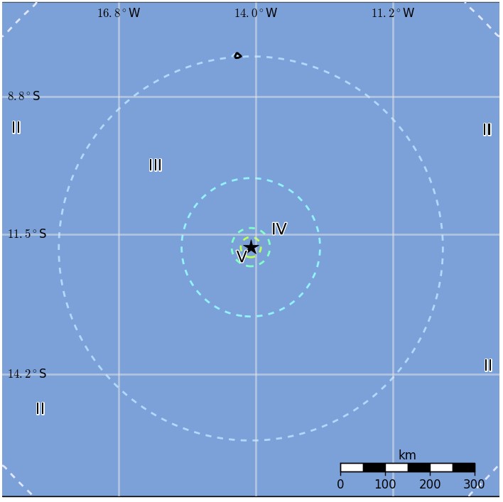 Ascension Island region earthquake November 11, 2017 - Estimated population exposure