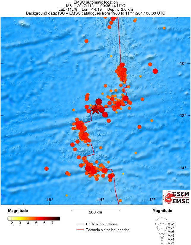 Ascension Island region earthquake November 11, 2017 - Regional seismicity