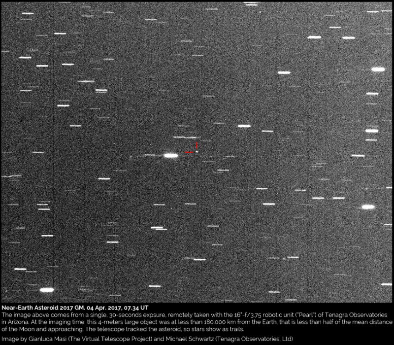 Asteroid 2017 GM at 07:34 UTC on April 4, 2017