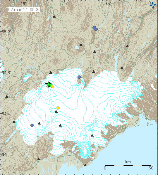 Earthquakes under Bardarbunga on March 1, 2017