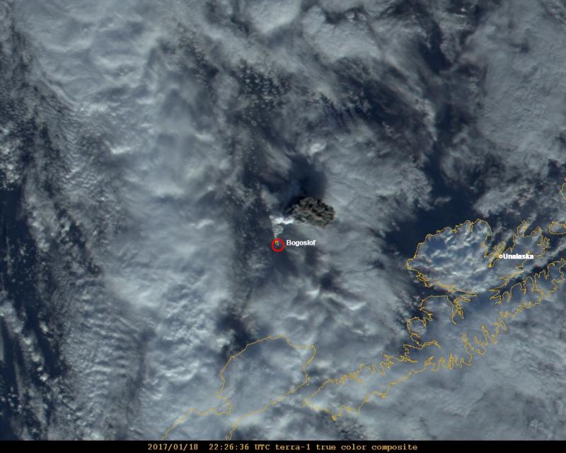 Bogoslof eruption on January 18, 2017 - satellite image