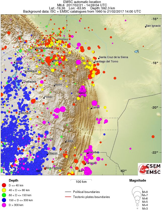 Bolivia earthquake, February 21, 2017 - Regional seismicity