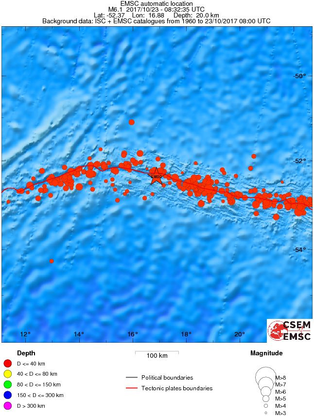 Bouvet Island regional seismicity - October 23, 2017