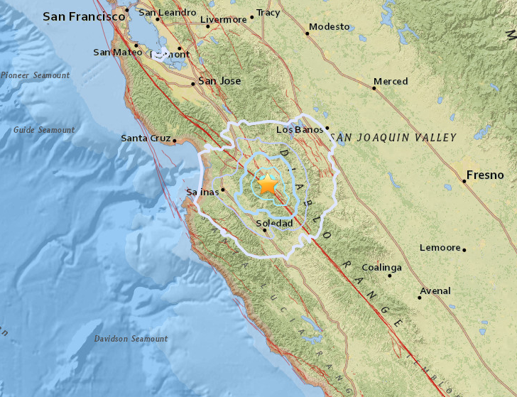 ​3.8M earthquake in Ridgemark, California, October 18, 2016, 22:09 UTC. Image credit: USGS