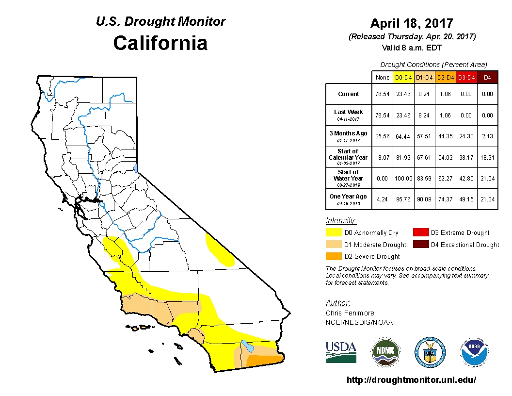 Drought monitor - California - April 18, 2017