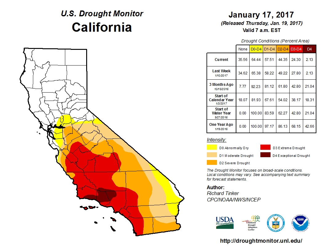 California drought monitor - January 17, 2017