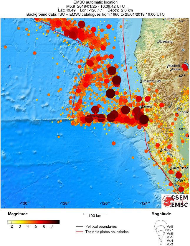 M5.8 earthquake hits off the coast of Northern California - Regional seismicity