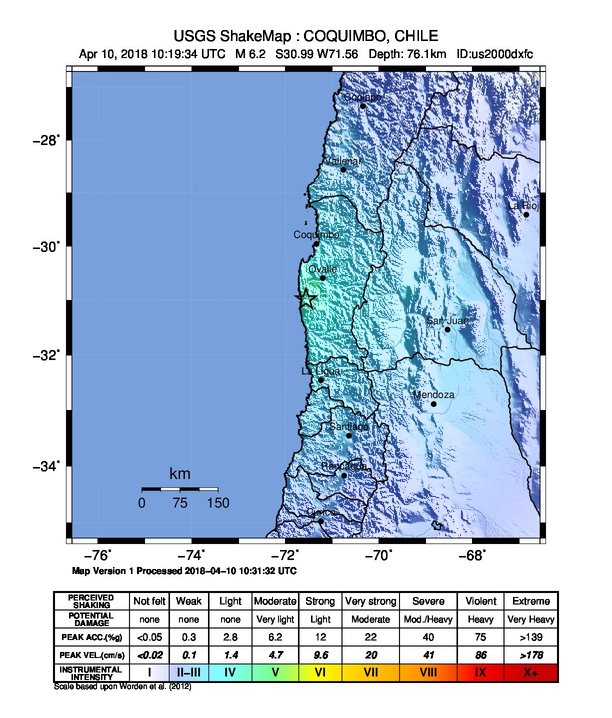 Coquimbo, Chile earthquake April 10, 2018 shakemap