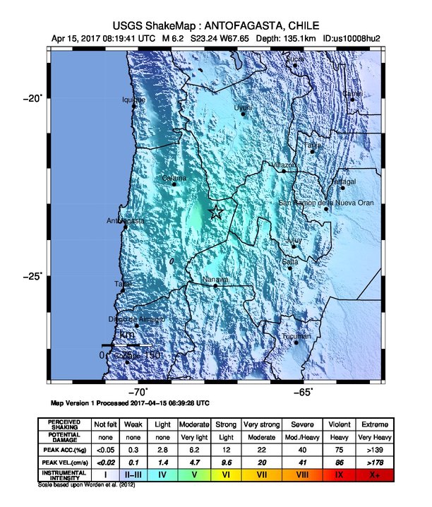 Chile earthquake April 15, 2017 - ShakeMap