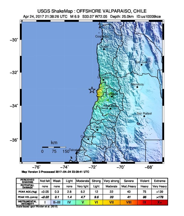 Chile earthquake April 24, 2017 - Shakemap
