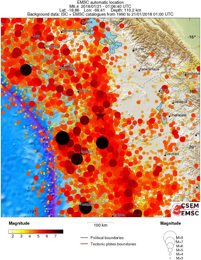 Chile earthquake January 21, 2018 Regional seismicity