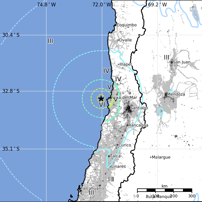 Chile earthquake April 24, 2017 - Estimated population exposure