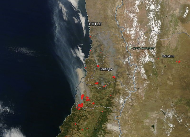 Wildfires in Chile on January 20, 2017 - Satellite image
