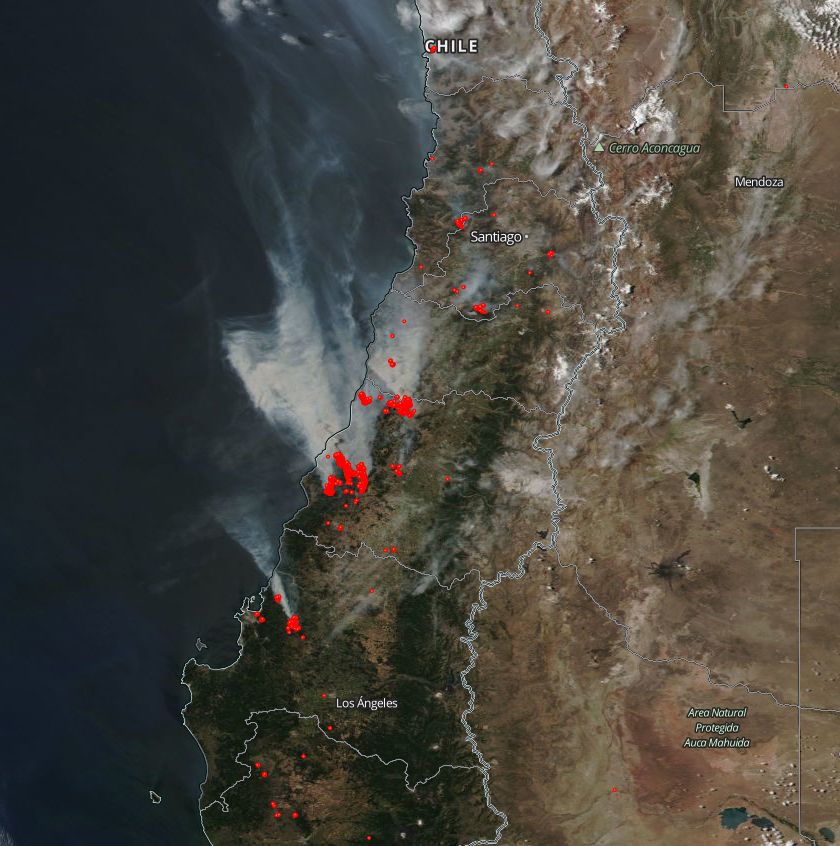 Wildfires in Chile as seen by Suomi NPP on January 25, 2017