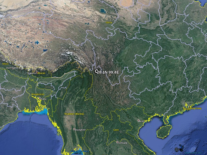 China fireball October 4, 2017 location map