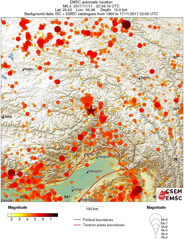 China - India border region earthquake November 17, 2017 - Regional seismicity
