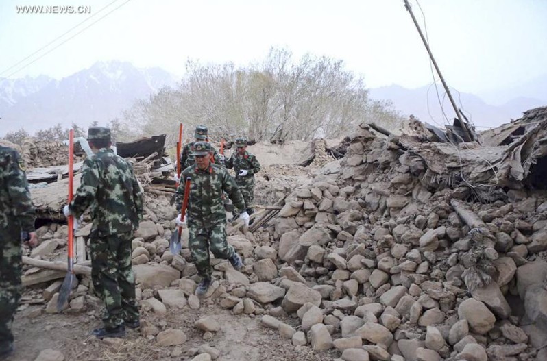 Kuzigun Village in Taxkorgan County, Xinjiang, China after M5.5 earthquake on May 10, 2017