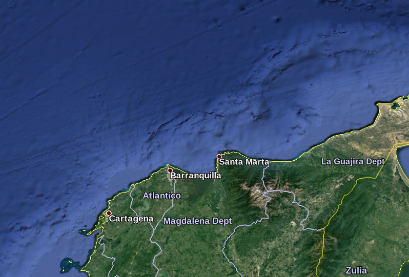 Small tsunami hits Caribbean Colombia on July 19, 2017 - Map