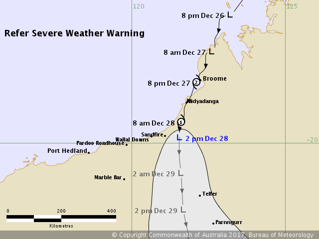 Ex-Cyclone Hilda BOM forecast track December 28, 2017