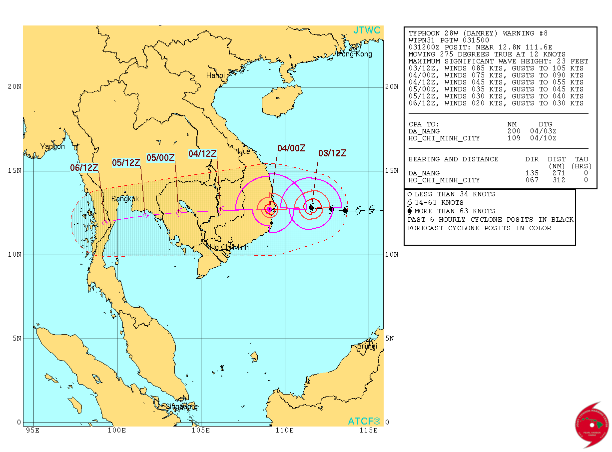 Typhoon Damrey forecast track by JTWC on November 3, 2017