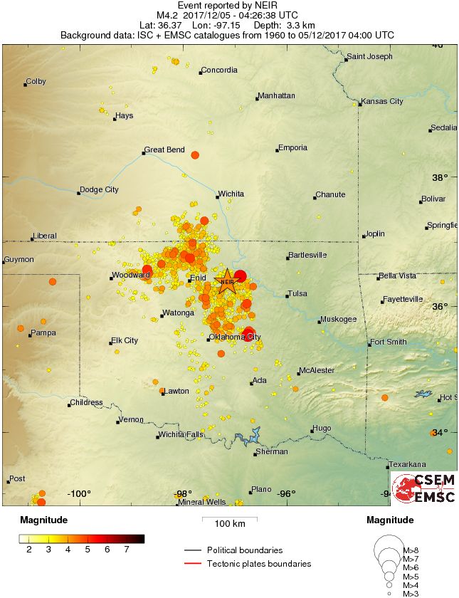 December 5, 2017 Oklahoma earthquake - Regional seismicity