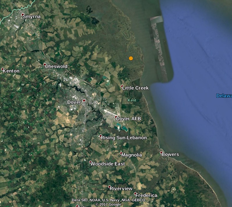 Delaware earthquake - November 30, 2017 - Google Earth