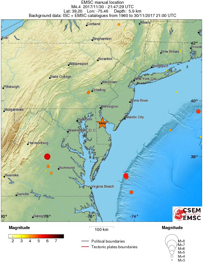 Delaware earthquake - November 30, 2017 - Regional Seismicity