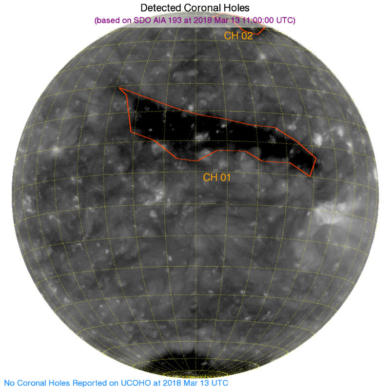 Detected coronal holes on March 13, 2018