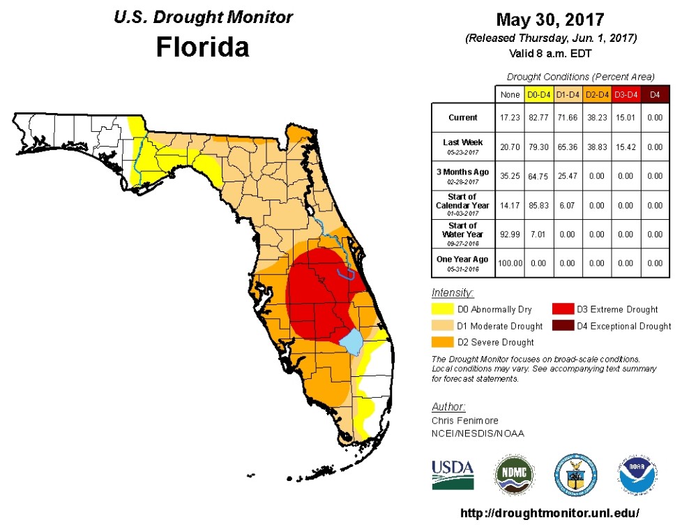 US Drought Monitor - Florida - May 30, 2017