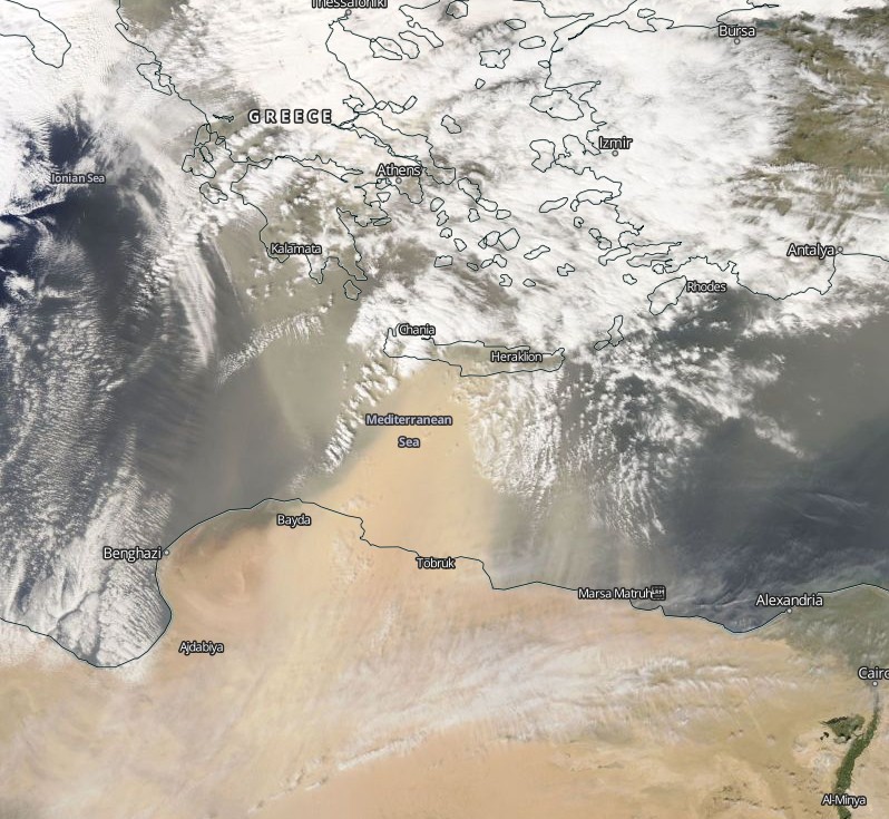 Saharan sand reaching Crete on March 22, 2018