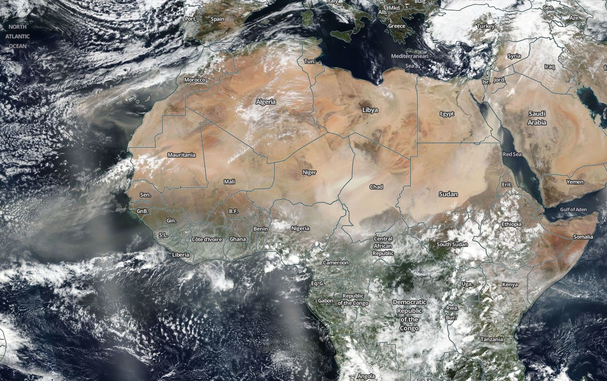 Suomi NPP image showing dust storms over northern Africa on March 28, 2018