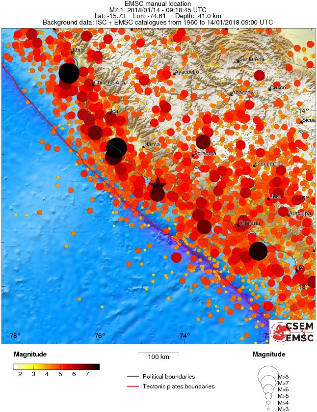 Peru earthquake January 14, 2018 - Regional seismicity