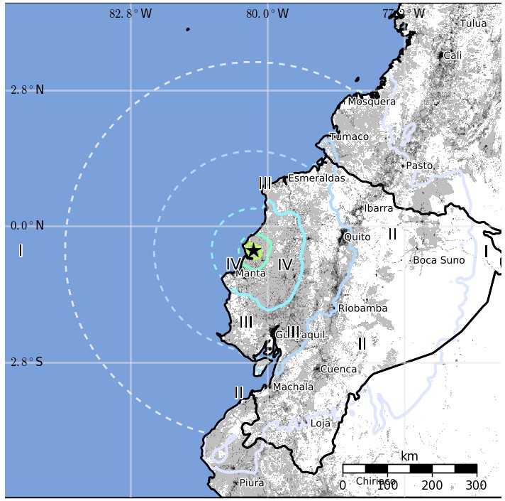Ecuador earthquake December 3, 2017 - Estimated population exposure