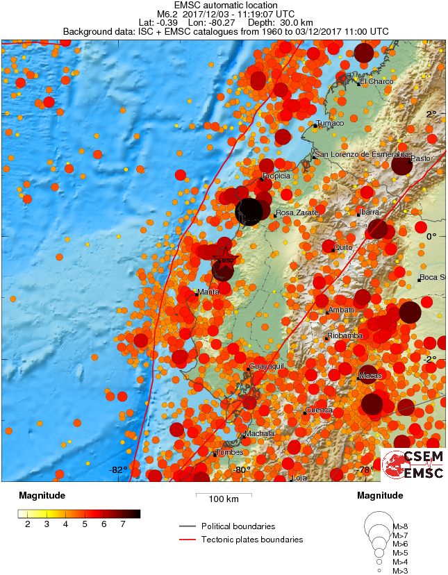 Ecuador earthquake December 3, 2017 - Regional seismicity