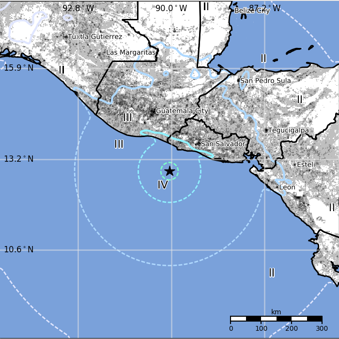 El Salvador earthquake, May 12, 2017 - Estimated population exposure