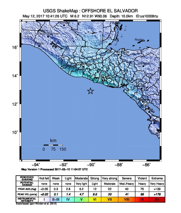 El Salvador earthquake, May 12, 2017 - ShakeMap