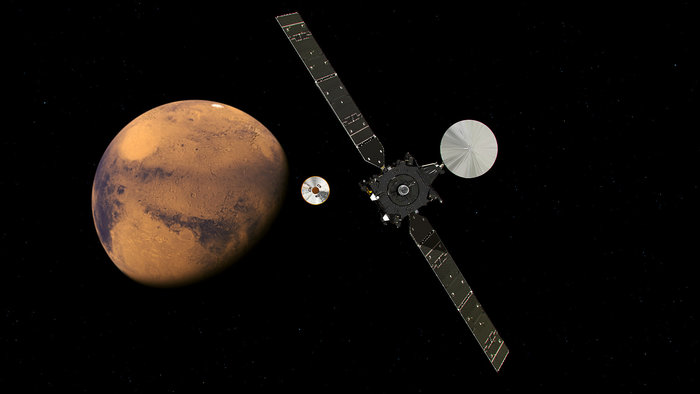 ExoMars 2016 approaching the Red Planet. Image credit: ESA/ATG medialab