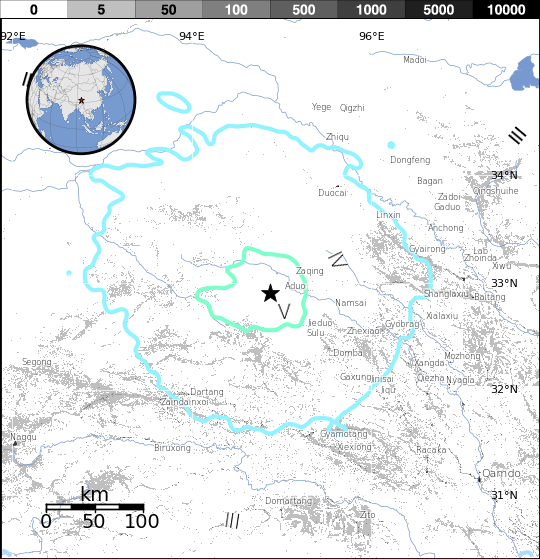 M6.4 earthquake China October 17, 2016 population exposure