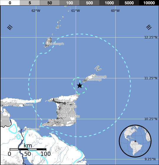 Trinidad and Tobago M5.9 earthquake, December 6, 2016  - Estimated population exposure