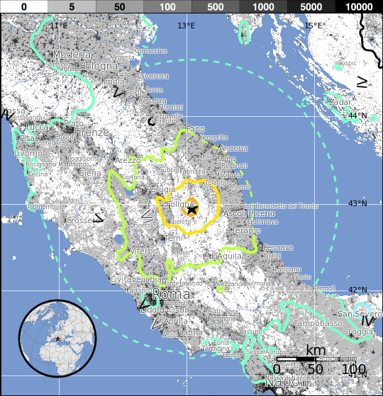 Population exposure - M6.1 earthquake, central Italy, October 26, 2016
