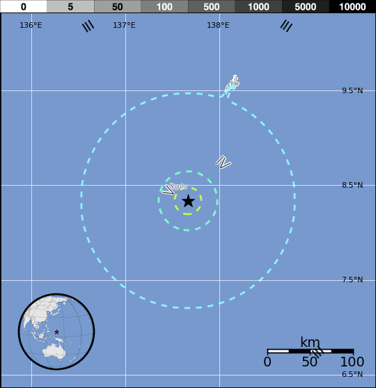 Estimated population exposure M6.1 earthquake in Micronesia on December 18, 2016