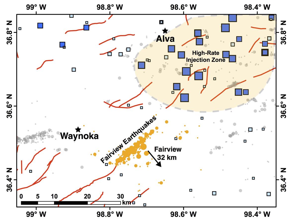 Fairview earthquakes location in relation to wastewater disposal zone. Image credit: USGS