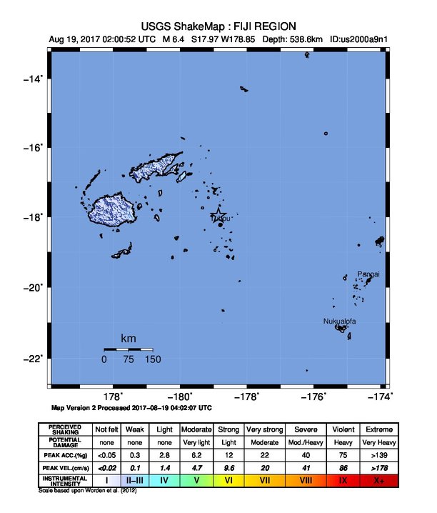 Fiji earthquake August 19, 2017 - ShakeMap